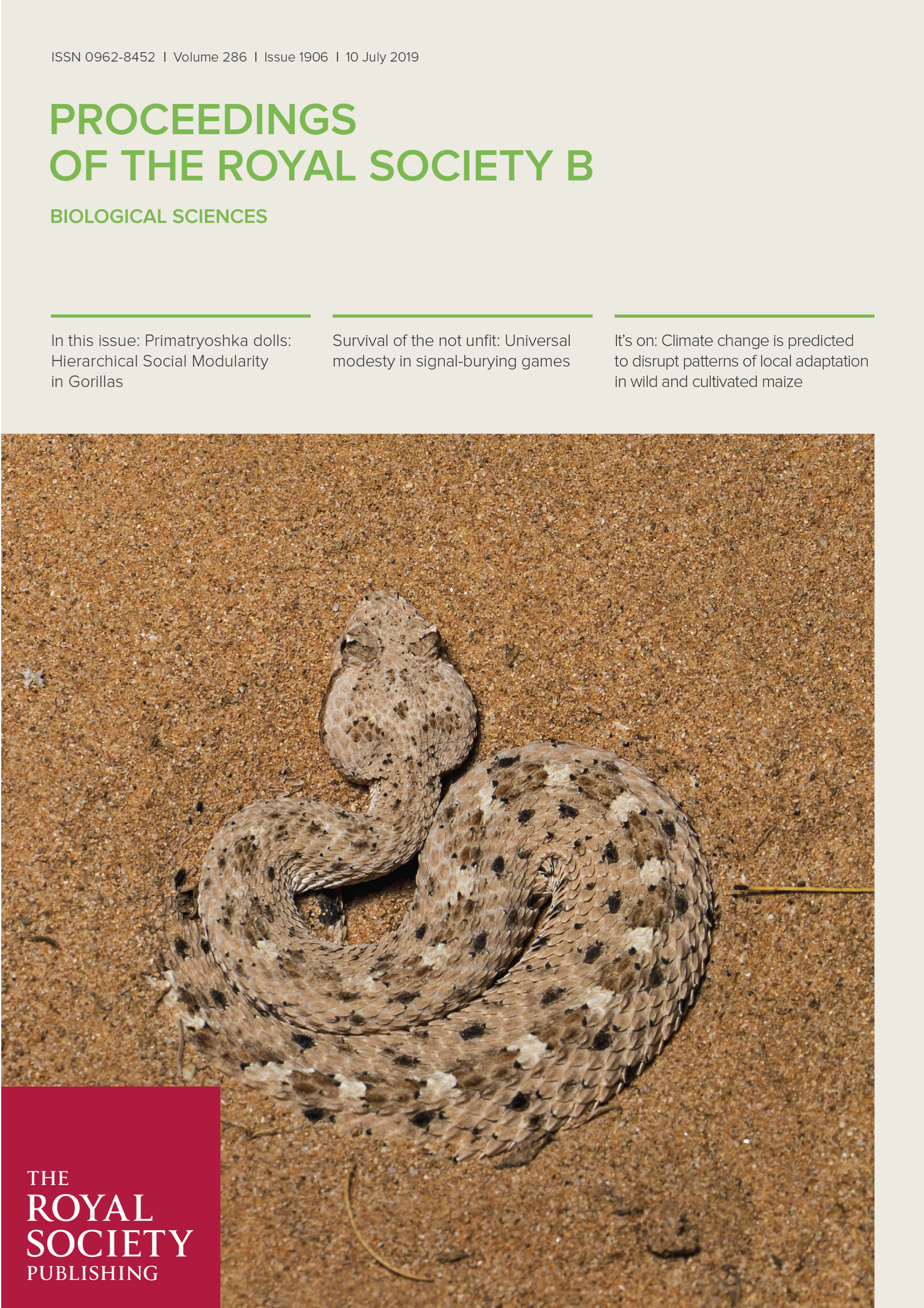 Cover page for 2019 Proceedings of the Royal Society B cover article