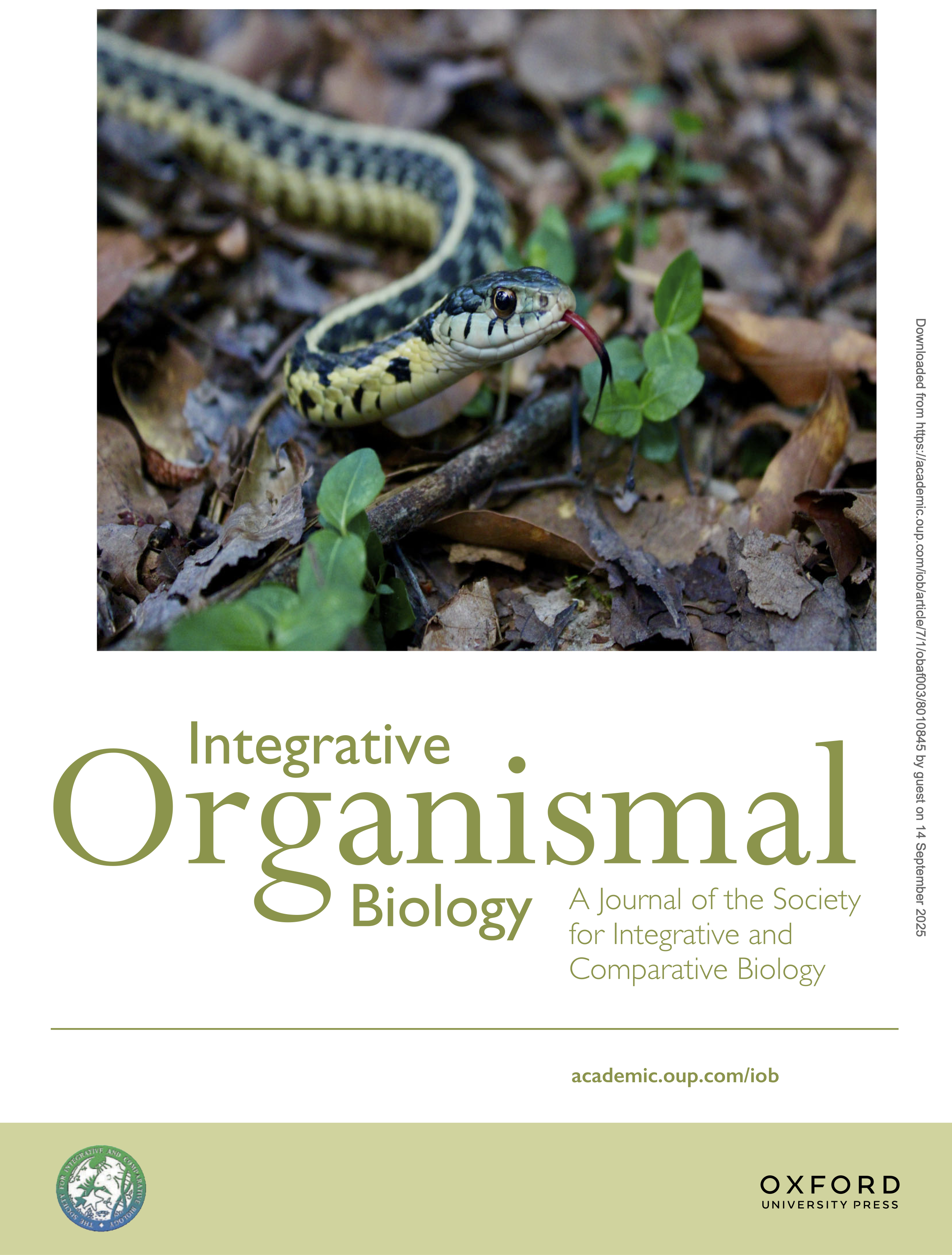 Cover page for 2025 Integrative Organismal Biology cover article